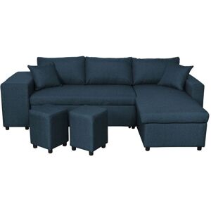 Usinestreet Canape d'angle convertible bleu petrole avec rangement poufs a gauche