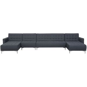 Beliani Canape panoramique convertible en tissu gris fonce 6 places