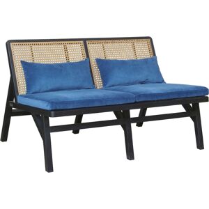 Robin des Bois Banquette chene laque noir cannage et velours 2 places bleu orage