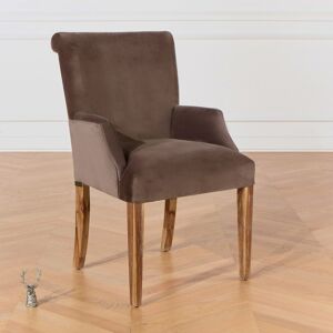 Robin des Bois Fauteuil de table en bois et velours taupe