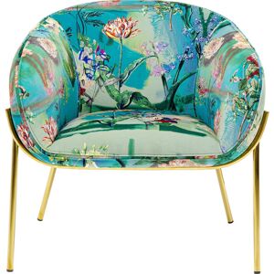 Kare Design Fauteuil en tissu bleu imprimes fleurs et acier dore