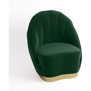 Potiron Paris Fauteuil en velours vert sapin, base cerclage or effet laiton