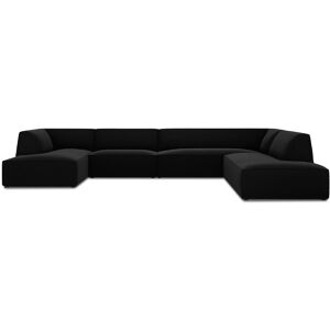 Micadoni Home Canape d'angle droit panoramique 7 places en tissu velours noir