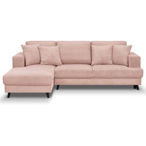 Homifab Canape d'angle gauche convertible 4 places en velours côtele rose pale