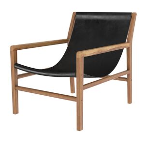 Rendez-Vous Deco Fauteuil lounge en teck et cuir noir