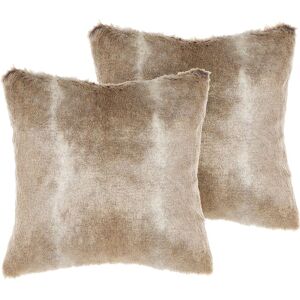 Beliani Lot de 2 coussin decoratifs en fausse fourrure marron 45x10cm