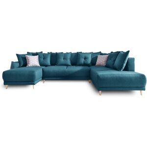 Best Mobilier Canape panoramique 7 places angle droit en tissu bleu turquoise