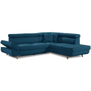 Best Mobilier Canape d'angle droit convertible 5 places en tissu bleu canard