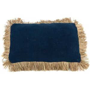 Bazar Bizar Coussin en coton et raphia bleu naturel 30x50