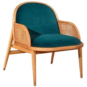 Robin des Bois Fauteuil cannage et velours bleu paon