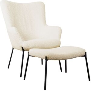 Happy Garden Fauteuil en tissu bouclette beige avec repose-pieds