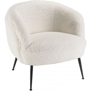 MACABANE Fauteuil cosy tissu bouclette blanc pieds metal noir