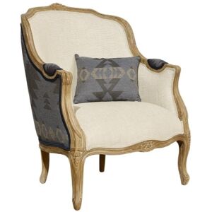 Robin des Bois Fauteuil bergere en lin et dos laine imprimee