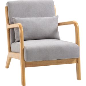 Homcom Fauteuil lounge 3 coussins bois hevea aspect velours gris