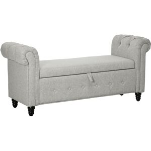 Homcom Banquette coffre rangement 2 en 1 style Chesterfield aspect lin gris