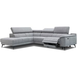 Courtois Laville Canape d'angle gauche 5 places relax electrique tissu gris clair