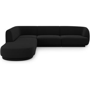 Micadoni Home Canape d'angle gauche 6 places en tissu velours noir