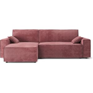 Baita Canape d'angle convertible en velours côtele 4 places vieux rose