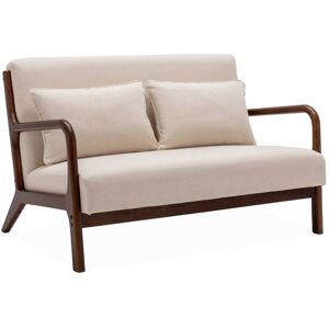 sweeek Banquette 2 places tissu beige, pieds bois d'hevea