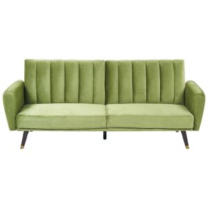 Beliani Canape convertible 3 places en velours vert olive