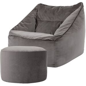 Icon Pouf fauteuil avec repose-pied rond velours gris anthracite