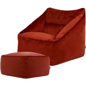 Icon Pouf fauteuil avec repose-pied carre velours terracotta