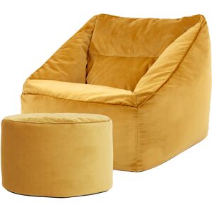 Icon Pouf fauteuil avec repose-pied rond velours jaune ocre