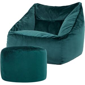 Icon Pouf fauteuil avec repose-pied rond velours bleu canard