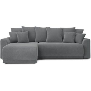 Baita Canape d'angle convertible en velours côtele 4 places gris souris