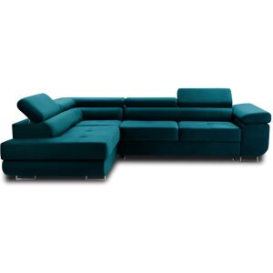 Best Mobilier Canape d'angle gauche convertible 5 places en velours bleu canard