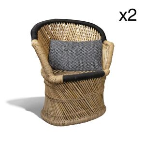 Now s Home Lot de 2 fauteuils en bambou naturel et noir avec deux coussins noirs