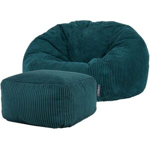 Icon Pouf avec repose-pied velours côtele bleu canard