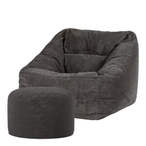Icon Pouf fauteuil avec repose-pied rond velours côtele gris anthracite