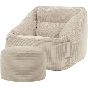 Icon Pouf fauteuil avec repose-pied rond velours côtele beige galet