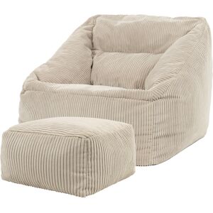 Icon Pouf fauteuil avec repose-pied carre velours côtele beige galet