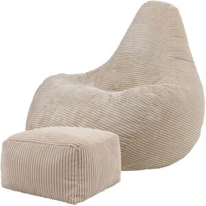 Icon Pouf inclinable avec repose-pied velours côtele beige galet