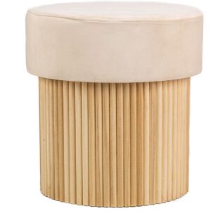 Nordlys Pouf en velours beige et base en bois