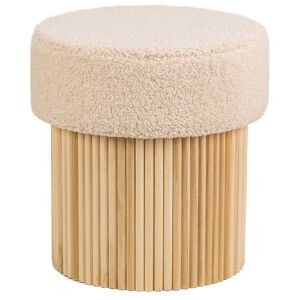 Nordlys Pouf en bouclettes blanches et base en bois