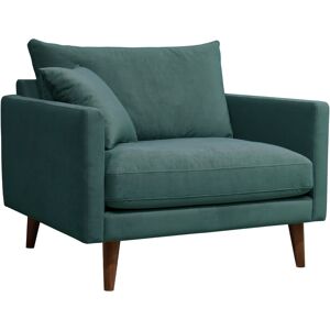 Drawer Fauteuil XL en velours pieds bois fonce vert eucalyptus