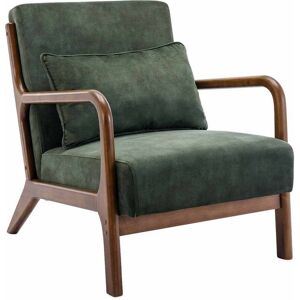 sweeek Fauteuil velours kaki, hevea teinte