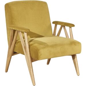 Robin des Bois W - Fauteuil vintage en bois et velours jaune moutarde