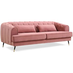 Menzzo Canape capitonne 3 places style boudoir velours rose poudre