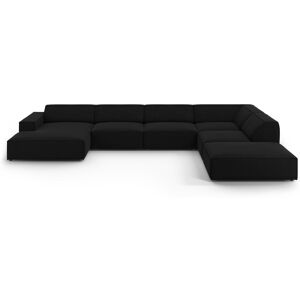 Micadoni Home Canape d'angle droit panoramique 7 places en tissu velours noir