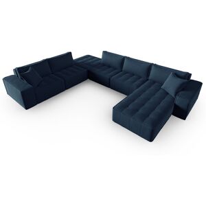 Micadoni Home Canape d'angle gauche panoramique 8 places tissu structurel blue jeans