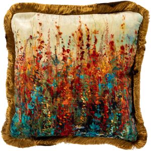 Hoii Coussin marron en velours 45x45 cm avec motif fleuri