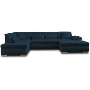 Lisa Design Canape panoramique 7 places angle gauche en tissu bleu ardoise