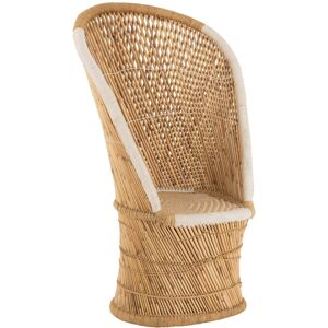 Hellin Fauteuil vintage a dossier haut en bambou naturel et blanc 1 place