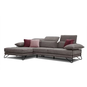 Courtois Laville Canape d'angle gauche 4 places en tissu marron avec coussins deco