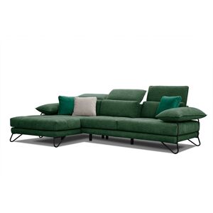 Courtois Laville Canape d'angle gauche 4 places en tissu vert fonce avec coussins deco