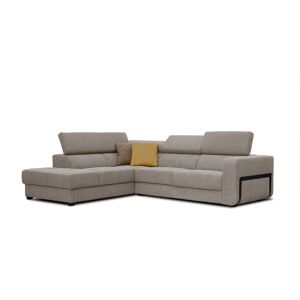 Courtois Laville Canape d'angle gauche 5 places en tissu taupe avec coussins deco